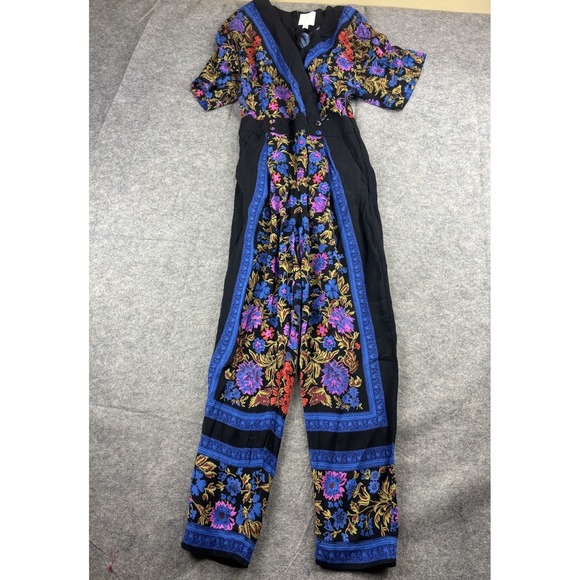 ANTHROPOLOGIE ETT:TWA Jumpsuit Women's 0 Floral Flower Print Artsy Hippie Boho - Picture 2 of 11